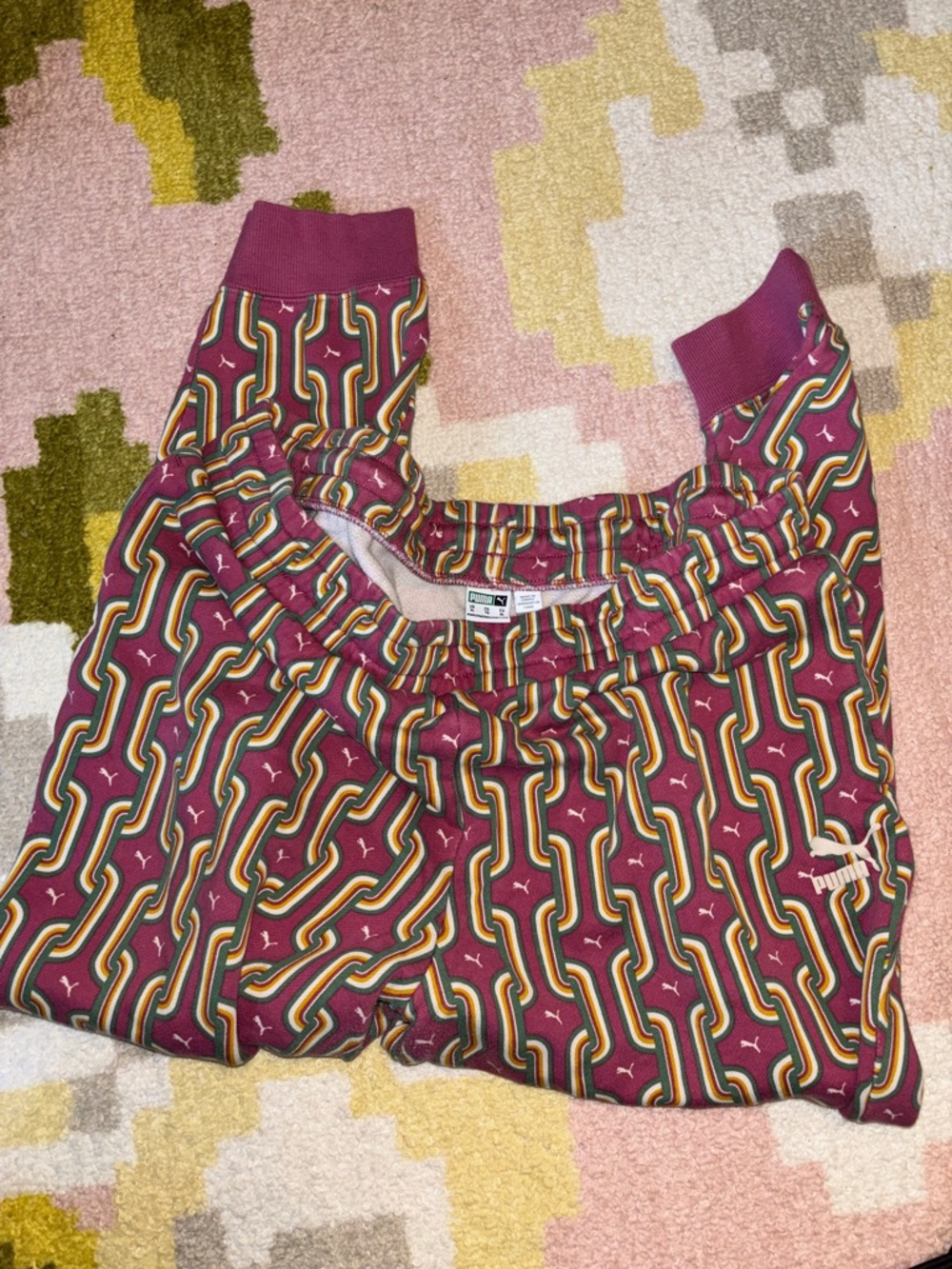 Puma rose pink Track Pants with Multicolor Retro Stripe Pattern